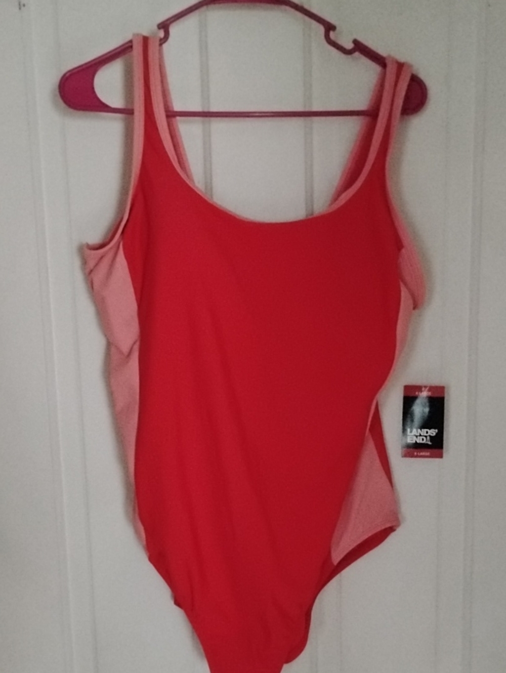Lands' End Red and Pink Swimwear Tag Detail